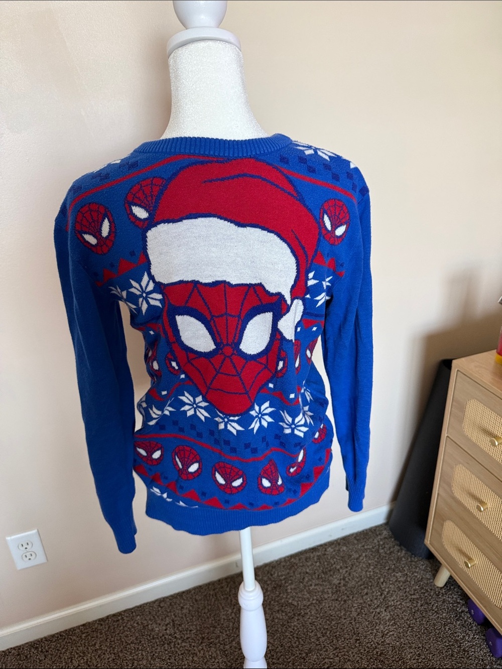 Marvel Blue and Red Spider-Man Santa Face Holiday Sweater